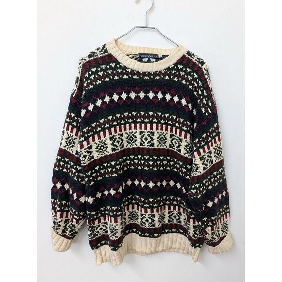 Mens Woods & Gray Vintage Crew Neck Grandpa Sweater Fair isle Nordic Large - Picture 1 of 8